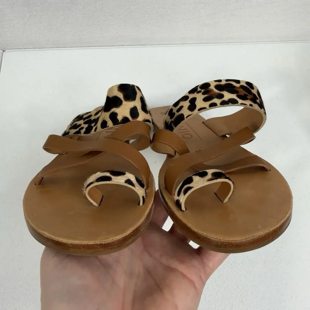 Antonio Melani Sz 8 Larandie Sandals Leather Animal Print Summer Resort Vacation